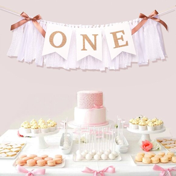 1st Highchair Banner,Rose Gold,Blush&White First Birthday Highchair Banner,One Y - Picture 7 of 7